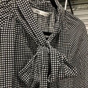 ZARA Houndstooth Dress w Tie, S, NWT